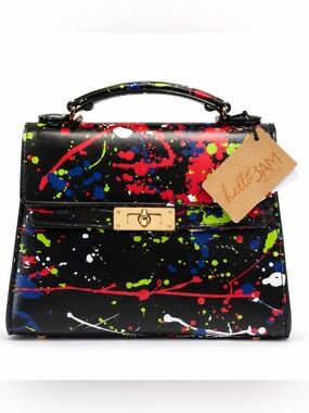 Hello 3AM Black Paint-Splatter Top-Handle Bag